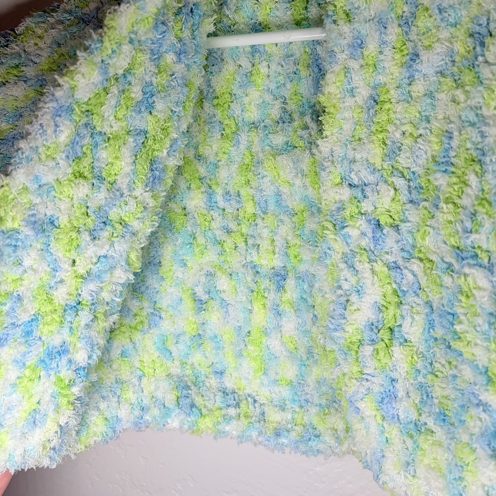 12 Month Baby‎ Handmade Crochet Loopy Blue/Green Cardigan - Picture 3 of 6